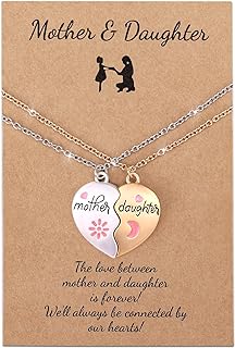 Stainless Steel Cable Chain Mother and Daughter Heart Pendant Necklace Set - Ideal for Mothers, Daughters, Women - Mother's Day and Birthday Jewelry Gifts