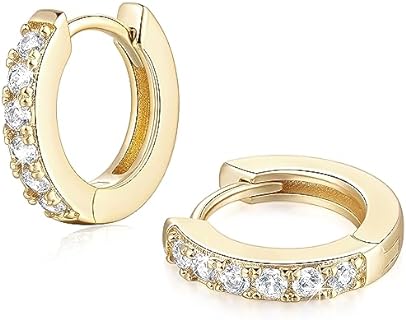 14K Gold Hoop Earrings for Women 14K Gold Earrings Small Gold Hoop Earrings Hypoallergenic Lightweight Gold Earrings for Women with Round Cubic Zirconia Gold Huggie Hoop Earrings Gifts for Women 12mm 14mm 16mm