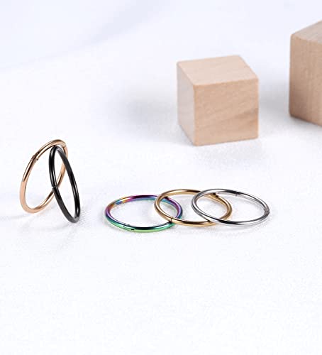 5Pcs Grade 23 Titanium 16g 18g 20g Nose Ring Hoop Set Hinge Clicker Septum Rings Tragus Piercing Cartilage Hoop Earrings for Women Men 6-12mm