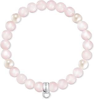 Thomas Sabo Charm-Armband aus 925 Sterling-Silber mit Rosenquarz und Süßwasserperlen, 15.5 cm, ideal für Damen. Perfekt als Geschenk zum Geburtstag, Weihnachten oder Valentinstag