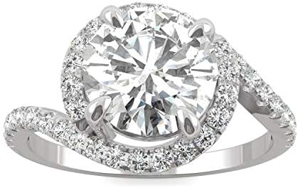 Classic 14K White Gold & Round Cut 2.24cttw Moissanite Engagement Ring by Charles & Colvard, Rhodium-Plated for Durability, for Her, Size 5