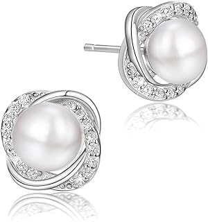 PEARLOVE Freshwater Cultured Pearl Earrings for Women Stainless Steel Stud Earrings Cubic Zirconia Stud Earrings Gift for Women With Gifts Packing