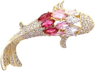 Handcrafted 14K Gold Koi Brooch | Embedded with Lustrous Moissanite | Versatile as Corsage, Silk Scarf Buckle | Symbol of Prosperity, Marine Life Brooch | Unique Gift for Her