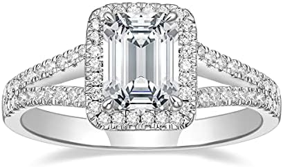 Mameloly 2CT Engagement Rings for Women Emerald Cut Cubic Zirconia Wedding Band Curved Halo Promise Rings for Her Size 4-11