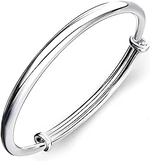 Solid 925 Sterling Silver Bracelets for Women Simple Adjustable Bangle Bracelet