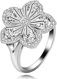 Platinum-Plated Cubic Zirconia Orange Blossom Engagement Ring for Women, Pear Cut White Sakura Flower Design