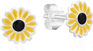 AeraVida Petite Yellow Sunflower Piercing Stacking .925 Silver Stud Earrings | Sunshine Earrings for Women | Fashion Jewelry
