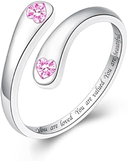 Cubic Zirconia Pink Heart Engagement Ring - 925 Sterling Silver Adjustable Size for Women with Unique Heart Design - Ideal Gift for Mothers