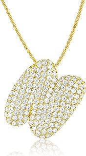 18K Gold Bubble Letter Pendant Necklace with Rope Chain and Cubic Zirconia Accents, Personalized Gift for Women and Girls