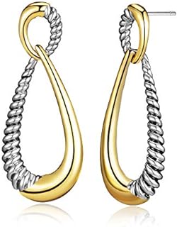 La Pousette Back Finding Dangle Earrings - Designer Two-Tone Gold & Silver Earring Jewelry - No Gemstone - Copper Material - For Women - Drop Design