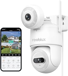 Reobiux 2K Cámara de Seguridad WiFi Exterior con Lente Dual, Visión Nocturna a Color y Audio Bidireccional, IP66 Resistente al Agua. Ideal para Hogares y Negocios