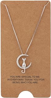 Sterling Silver Jewelry Cat On Moon Pendant Necklace 18"