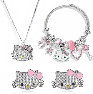 Lobster Clasp Hello Kitty Beaded Bracelet - Stainless Steel Chain - Perfect for Women and Girls - Cute Cat Design