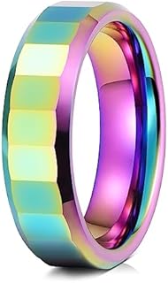 Rainbow Wedding Band for Women - Tungsten Womens Wedding Band | 4mm Rainbow Tungsten Rings For Women | Tungsten Wedding Bands For Her | Colorful LGBTQ Accessories Rainbow Ring