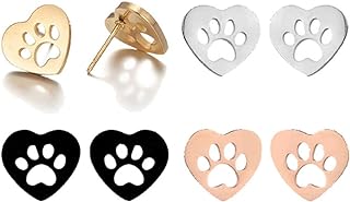 Push Back Petite Paw Print Stud Earrings Set in Sterling Silver and Zinc for Women and Girls, No Gemstone, Cat/Dog/Pet Lover Gift - Gold, Silver, Black, and Pink