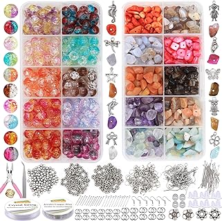 Elegant 1458Pcs Bead Necklace Kit in Gemstone with Crackle Glass Beads by EuTengHao for Jewelry Crafting – Colorful & Round