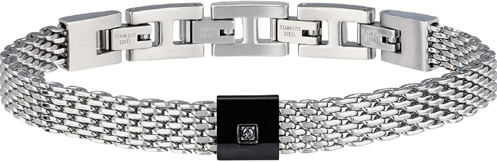 Breil Herren Armband Black Diamond in Silber aus Edelstahl, mit Diamant und Faltverschluss, Länge 22 cm – für elegante Anlässe oder als stilvolles Geschenk