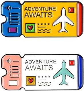 2pcs Enamel Air Ticket Brooches for Women Girls Fashion Cute Plane Airline Lapel Pins Badge Dress Suit Scarft Accessories Holiday Party Jewelry Unisex Souvenir Gifts for Flight Crew Aviator Lover