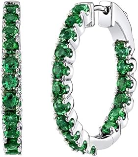 Peora Hoop Earrings for Women in Sterling Silver, Inside-Out Design in Various Round Shape Gemstones