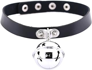 Buckle Clasp Large Bell Pendant Choker Necklace - Multicolor PU Simulated Leather - Silver Rolo Chain - Perfect for Adventurous Fashionistas - Unique Design