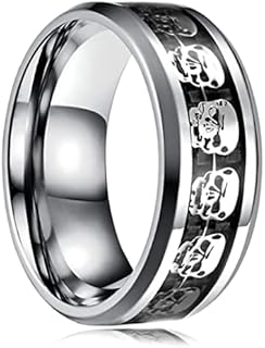 Tungsten Carbide Cubic Zirconia 8mm Band Ring with Four-Leaf Clover, Skull, Butterfly Design for Men and Women - Versatile Engagement Ring Jewelry Gift