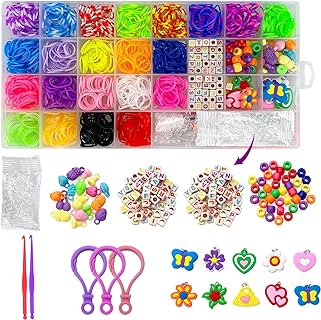 1500+ Rubber Band Bracelet Kit, Loom Bands, Rubber Band Bracelet Making Kit with Storage Container, Beads, Charms, Crochet Hooks and S-Clips
