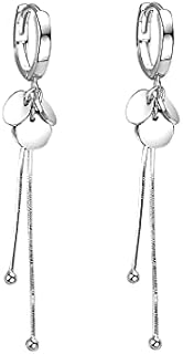 SLUYNZ 925 Sterling Silver Disc Dangle Earrings Hoop for Women Teen Girls Coin Hoop Earrings Tassel