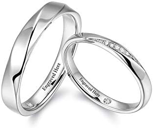 DIYA Personalized Wedding Ring Sets for Him and Her 925 Sterling Silver D Color VVS1 Moissanite Wedding Band Set for Couples Engagement Rings Set Christmas Valentines Day Gift for Wife Girlfriend