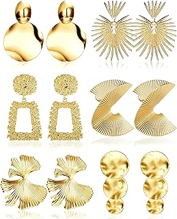 FIBO STEEL 6 Pairs Clip on Earrings Gold Statement Earrings for Women Dangle Clip On Earrings Leaf Butterfly Square Hoops Round Exaggerated No Piercing Fake Earrings Set