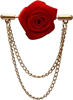 Knighthood Brooch Pin Red Rose with Double Hanging Chain Brooch Suit Stud Lapel Pin