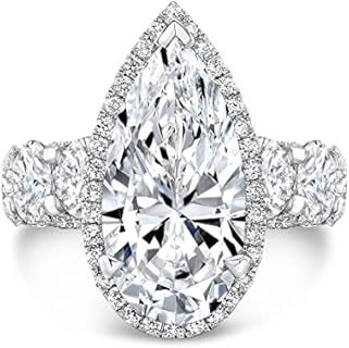 6.53 CT Elongated Pear Colorless Moissanite Engagement Ring Wedding Band Gold Silver Eternity Solitaire Ring Halo Ring Vintage Antique Anniversary Promise Gift Her, Designer Ring