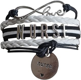 Infinity Collection Nurse Charm Bracelet - Nurse Heart Charm with Silver and Black Infinity Love Charm Pendant Silver Tone Metal Charms - LPN Nursing Appreciation Gift for Graduated Nurse