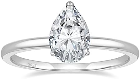 EAMTI 2CT 925 Sterling Silver Engagement Rings Pear Cut Cubic Zirconia CZ Wedding Promise Rings for Her Stunning Teardrop Wedding Bands for Women Size 3-11