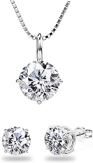 SIGALIT Moissanite Diamond Necklace for Women (3.0 Carat) Moissanite Stud Earrings 1 CTW (0.5 Ct Each)