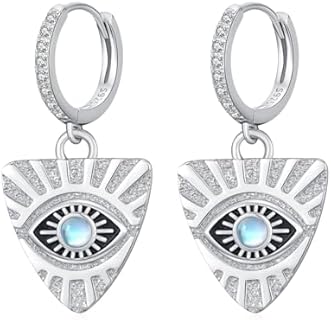 Evil Eye Earrings for Women 925 Sterling Silver Moonstone Evil Eye Huggie Hoop Earrings Evil Eye Dangle Earrings Retro Exaggerated Creative Personality Earrings Party Holiday Gift Accessories