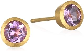 Satya Jewelry Handmade Amethyst Stud Earrings with Push Back & Brass-Plated-Gold Finish - A Timeless & Authentic Accessory from Thailand
