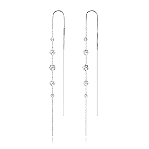 Threader Earrings for Women 925 Sterling Silver Plated Cubiz Zircoina Long Dangle Drop Earrings for Teen Girls