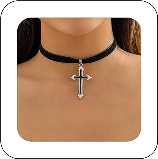 Vintage Black Velvet Choker Necklace Short Cross Pendant Necklace Black Suede Collar Necklace Gothic Velvet Ribbon Collar Necklace Chain Jewelry for Women and Girls