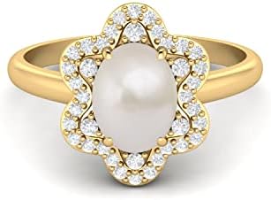 MOONEYE 8x6mm Oval Shape Natural Pearl Gemstone 925 Sterling Silver Engagement Women's Ring