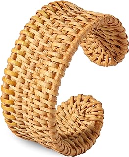 Rattan Bracelet for Women Handmade Lightweight Straw Wicker Braid Cuff Bangle Bracelet Statement Adjustable Bohemian Rattan Woven Chunky Bracelets for Girls Summer Wrist Jewelry