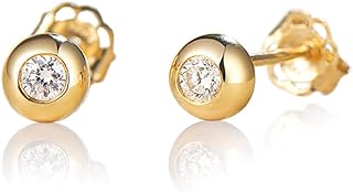 14K Yellow Gold Bezel Diamond Stud Earrings with Push Back, Trendy Dot Design for Women and Girls, FANCIME Fine Jewelry