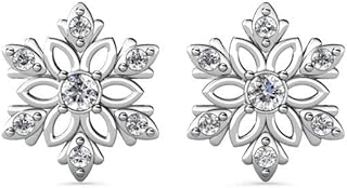 Cate & Chloe Sunny 18k White Gold Stud Earrings with Crystals, Snowflake/Flower Stud Earrings for Women, Girls, Teens, Anniversary Birthday Jewelry Gift