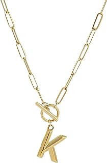 18K Gold Toggle Initial Necklaces For Women Chunky 19.7In Paperclip Chain Ot Buckle Letter Pendant Necklace Summer Charm Trendy Jewelry Gift
