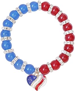 USA American Flag Bracelet for Women Natural Stone Heart Bracelets Patriotic 4th of July Independence Day Gift