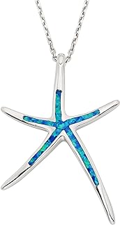 Beaux Bijoux Sterling Silver, Gold Tone or Rose Tone Created Blue, White or Pink Opal Starfish 18" Pendant Necklace