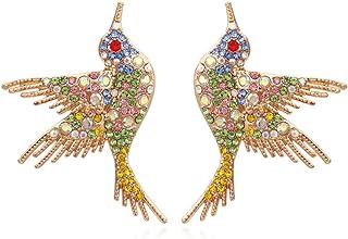 Hummingbird Stud Earrings Alloy Animal Earring Colorful Dangle Cute Crystal Bird Earrings Jewelry for Women Teens Girls