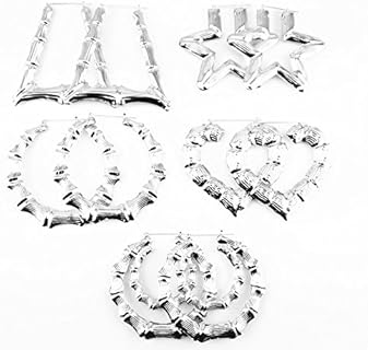 Honbay 5 Pairs Different Shape Bamboo Hoop Earrings