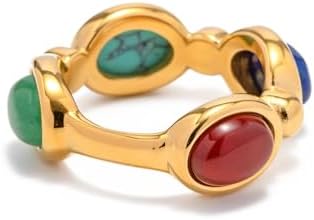 Adjustable Handmade 18k Gold Plated Stackable Ring with Oval Amazonite for Women - Boho Style Natural Gemstone Cocktail Ring