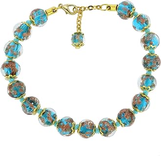 Glass Of Venice Murano Glass Bracelet Aqua Blue Teal Handmade with Italian Sparkling Sommerso Beads. Made in Venice, Italy. Blown Glass - Murano Glass Bracelets for Women.