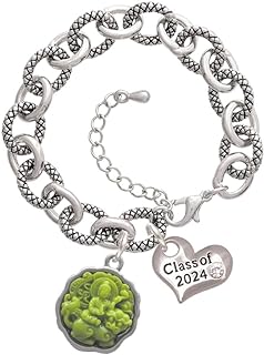Delight Jewelry Resin Buddha in Frame - Class of 2024 Heart Charm Link Bracelet, 7.25+1.25" Extender